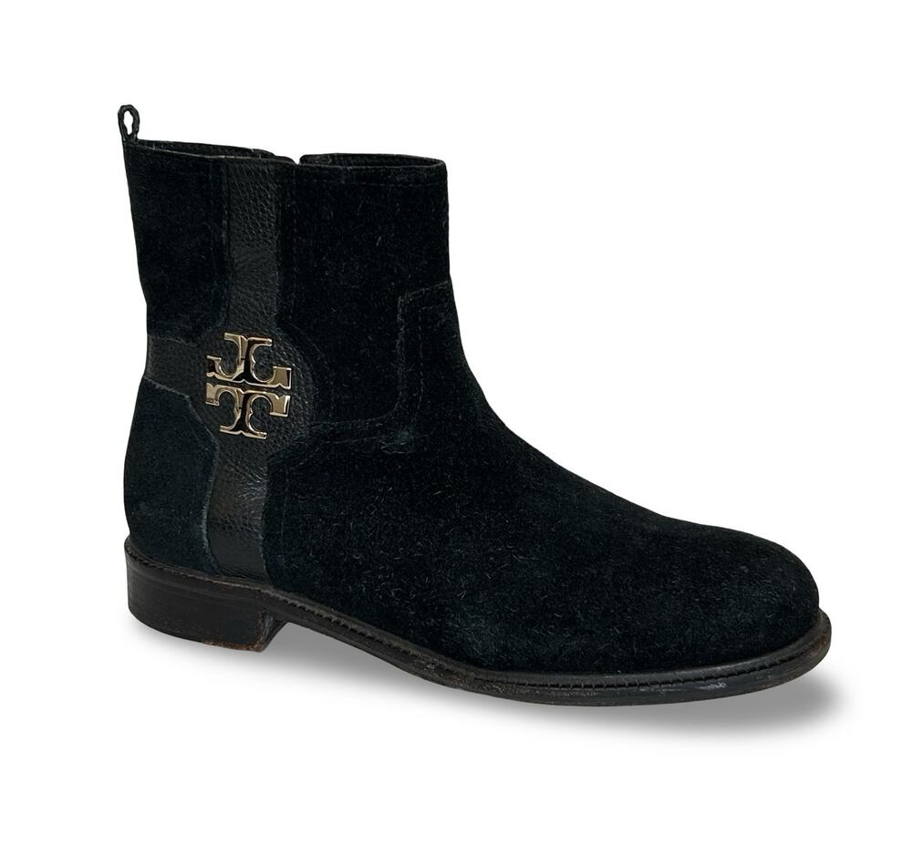 Tory Burch Alaina Black Suede Ankle Boots Womens Size 9.5 Side Zip Closuren